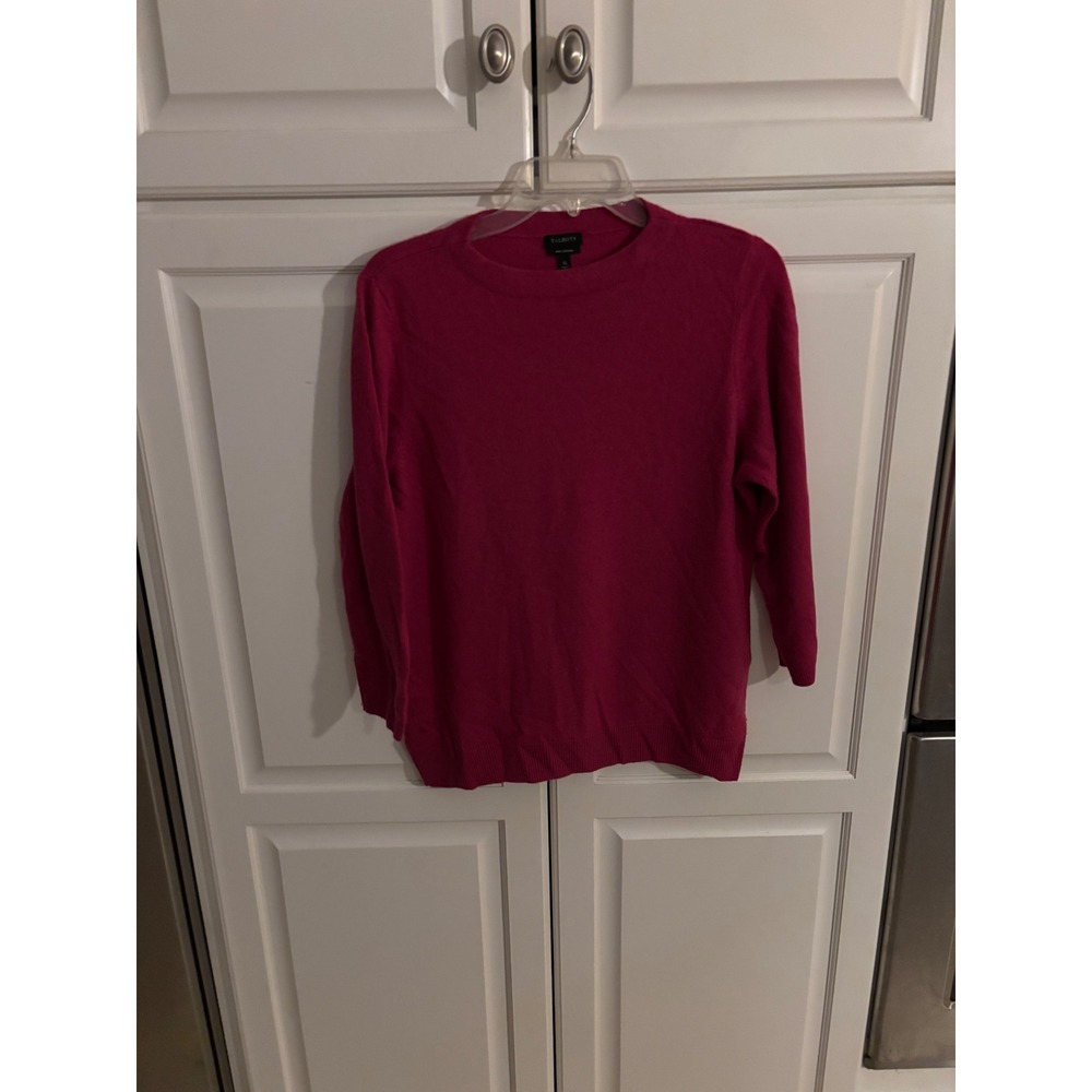 Talbots Magenta Pink 100% Pure Cashmere Crew Neck 3/4 Sleeve Sweater Womens XL